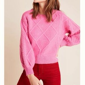 Line and dot Roy pink Cable Knit Women's Sweater